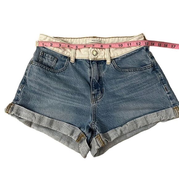 PacSun ~ Mom Denim Shorts ~ white waistband ~ cuffed hem ~ size 25 - Picture 7 of 9